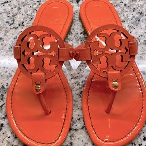 Tory Burch Miller Logo Sandal, Neon Orange, Sz 7